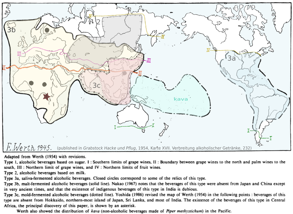 Werth-1954, Yoshida-1986, global historical map of fermented beverages